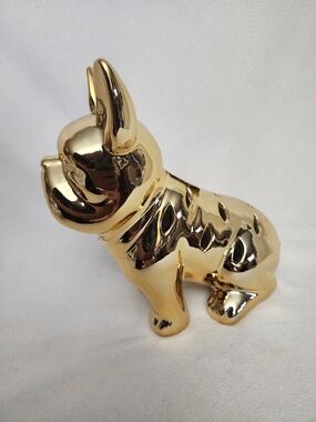 Gold Ceramic French Bulldog Figurine - Decorative Pet Sculpture